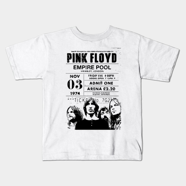 Pink Floyd Retro Ticket Kids T-Shirt by Playful Creatives